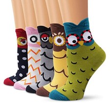 5 Pairs Owl Cat Socks Unisex Funny Cartoon Fun Mid Calf Socking Winter Warmer
