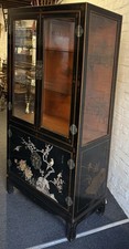 Oriental Black Lacquered Glazed Display Cabinet