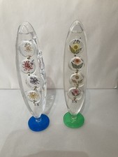 2xSold Together Plastic House Thermometer Flowers Floating In Fluid Reveal Temp