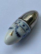 Antique Victorian Miniature Bullet Shaped Blue & White China Perfume Bottle 1890
