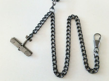 Retro Pocket Watch Chain with Biplane Fob WW1 Peaky Blinder style gunmetal grey