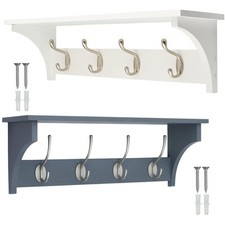 Coat Rack Wall Mounted with Shelf, 4 Double Hooks Hallway, Kitchen, Entryway