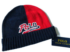 Polo Ralph Lauren boys beanie hat age 1 - 2 red navy blue wool blend NEW winter
