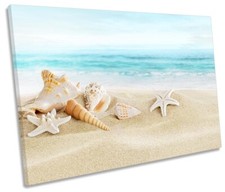 Beach Seaside Sea Shells CANVAS WALL ART Print Picture Blue