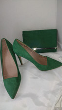 NEXT EMERALD GREEN SUEDETTE COURT SHOES & MATCHING BAG UK 5.5 EUR 38