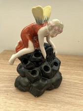 VINTAGE ART DECO NOUVEAUX CERAMIC FAIRY HATPIN HOLDER  C 1930 ?? DAMAGED