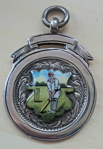 Silver enamel cricket medal - silver,