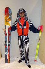 NEVICA ZIGZAG Retro SKI SUIT Vintage 80's 90's Neon Apres UK10 NAVY ORANGE #1