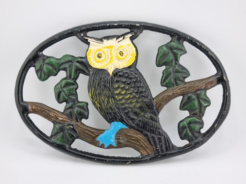 Vintage owl trivet black cast - trivet,