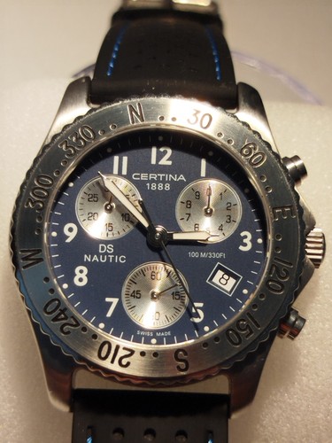 Certina silver blue dial - dial, 100m