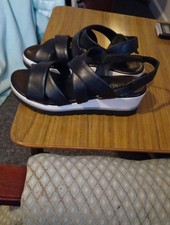 Ladies Gabour Best Fitting Navy Leather Wedge Sandals UK 4 EU 37  Lightly Worn