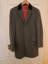 HOLLAND ESQUIRE CHESTERFIELD COVERT COAT 38 MEDOUM CHARCOAL GREY VELVET COLLAR