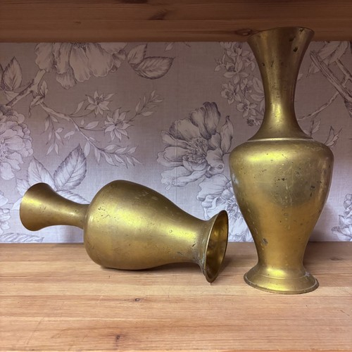 Pair vintage brass vase - of,