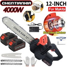 12" Electric Cordless Chainsaw Brushless Handheld Wood Saw +2 Battery & Charger