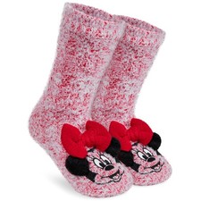 Disney Minnie Mouse Knitted Fluffy Slipper Socks For Women, Teenagers, Girls