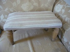 Vintage French foot stool with beige covering 8 inches high