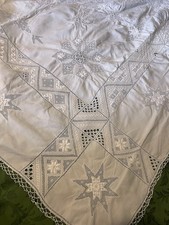 Antique Rare Lefkara Lace & Linen Tablecloth Hand Embroidered Cyprus 1900s
