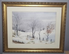 Scottish Winter Snow at Gaultry Scene Watercolour Landscape Size 58x48cm Signed 