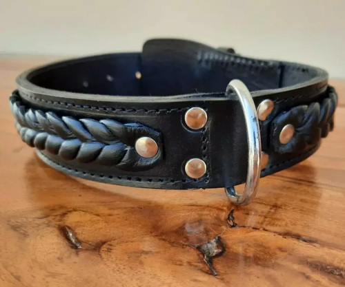 Dog collar leather - collar, black