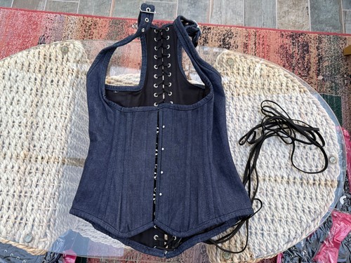 Ladies steel boned blue denim - steel,