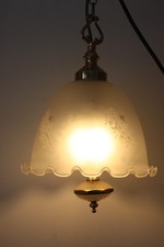 Vintage Brass & Glass Pendant Celling Light Fluted Glass Shade