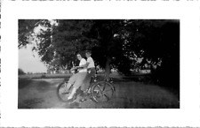 High School Sweethearts Riding Bicycle Together Love Teens 1940s Vintage Photo