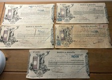 5 X Antique Spanish Banknotes.  1894 & 1898.    24 x 11cm