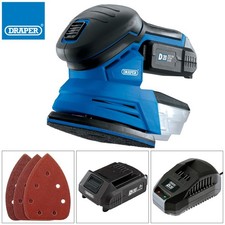 Draper 20V Cordless Detail Sander Charger 2Ah Li-ion Battery & 3 Sanding Sheets