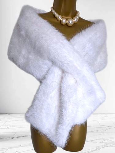 White faux fur stole wrap - white,
