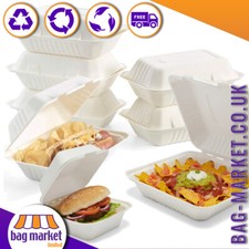 Bagasse Takeaway Food Containers White Biodegradable Compostable Lunch Box