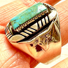 Navajo Longhorn Turquoise Mens Ring Sz 11 Sterling David Lopez Native American