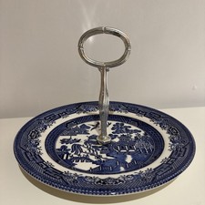 Blue Willow Plate Churchill Cake Sandwich Stand Afternoon Tea One Layer Handle