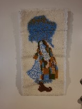 Vintage Holly Hobbie Finished Latchhook Wall Hanging 30x15 inches Finished