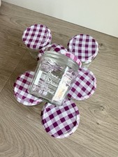7 x Bonne Maman Cleaned Empty Jam Glass Jars Purple White Gingham Lids
