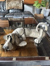 Brutalist Style Pottery / Resin Hound - Signed DA c2000 - A Breed Apart  - Grey
