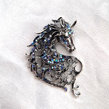 Horse Head Brooch Rhinestone