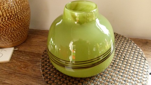 Heavy green art - glass, vase