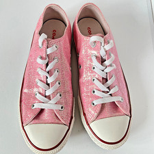 Converse All Star Trainers Low Top Pale Pink Glitter Shine Size 5 EU 38