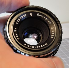 Meyer Optic Gorlitz Domiplan 50mm f2.8 zebra lens and filter - M42 mount