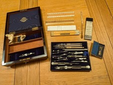 ag thornton antique drawing instruments, case, Faber leads, Winsor&Newton