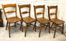 Set 4 Antique Victorian Elm & Beech Farmhouse Kitchen Dining Chairs (Can Deliver