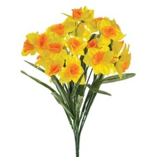 Faux Silk Daffodil Bush Two-Tone Yellow Orange 48cm Tall