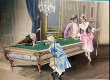 Antique Billiards/ Pool Color Silk Art Scene