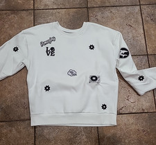 unisex upcycled  White Sweatshirt by Aunt Kenni Kloset med B & W power style