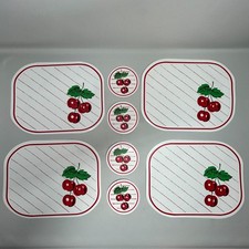 Vintage Set of Four Matching Placemats and Coasters Retro Cherry Design