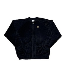 Adidas Originals Wide Y2K OVERSIZED Fit Velour Zip Track Top Black/Gold