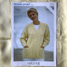 Sirdar Denim Sport knitting pattern 5572. Cardigan, Aran 32-54" LARGE SIZES! NEW