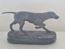 Superb French Solid Bronze Sculpture Of A Pointer Hunting Dog (Great Patina)