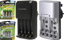Lloytron Battery Charger Set with High Capacity AA AAA Rechargeable Batteries
