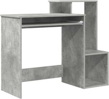 Concrete Grey Desk 106x40cm Modern Wood Office Table with Shelves Storage
